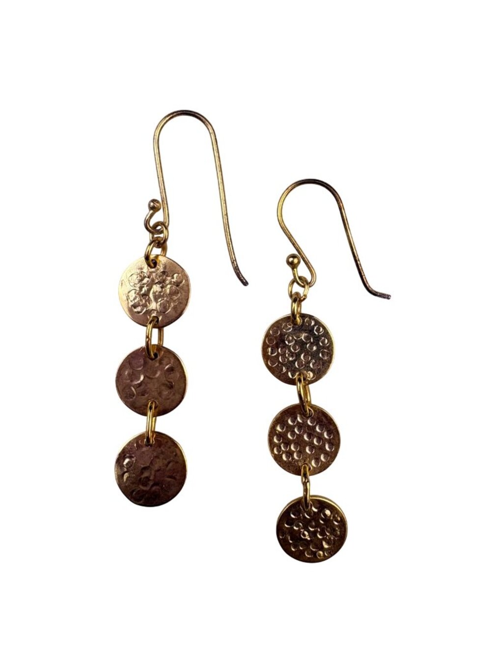Primavera Womens Gold Tone Sterling Dangle Earrings 3 Hammered Discs 24 Karat